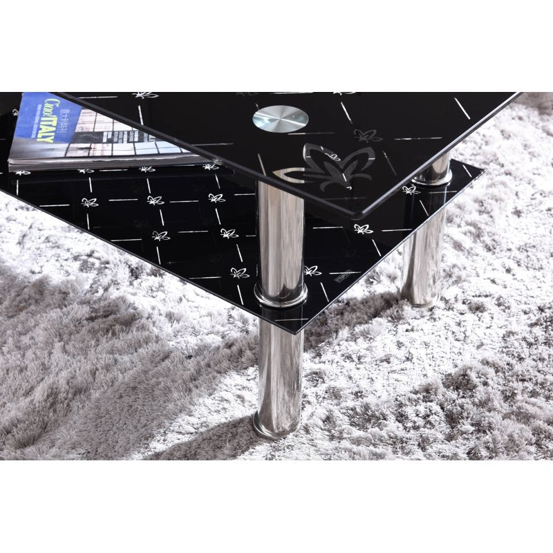 Modern Glass Rectangle Coffee Table - Black Tempered Glass