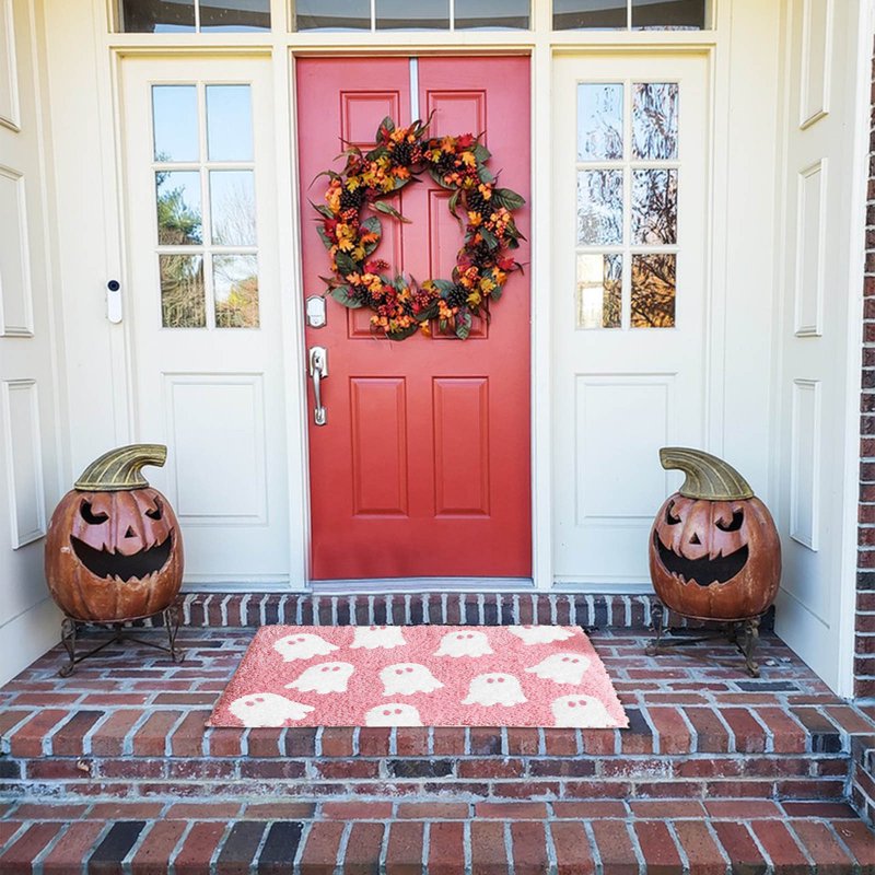 Halloween Door Mat - Ghost Design, Non Slip Entryway Rug 24x16 Inch - Variation of Ghost-E