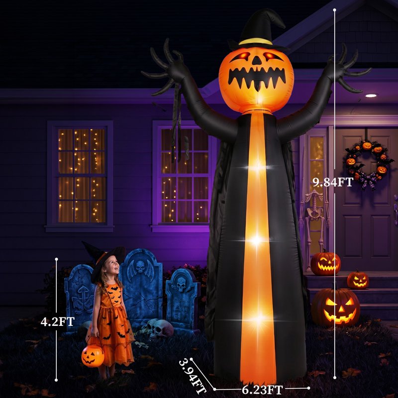 10 FT Halloween Inflatable Pumpkin with Turning Head Outdoor Decoration