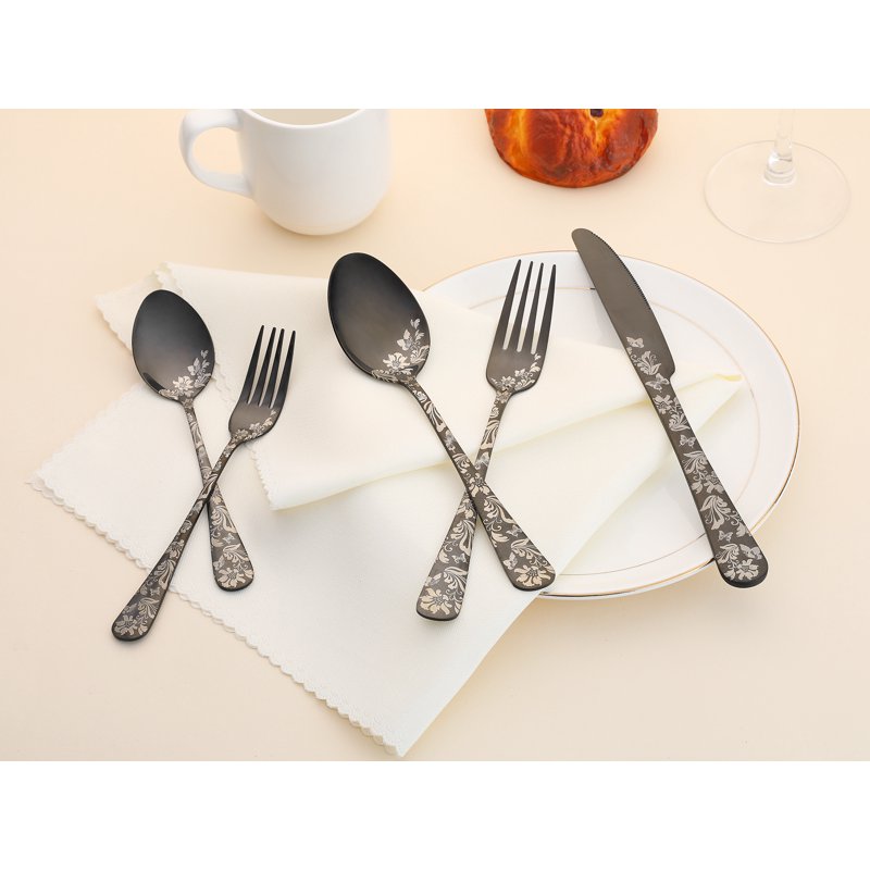20-Piece Stainless Steel Flatware Set - Black Cutlery
