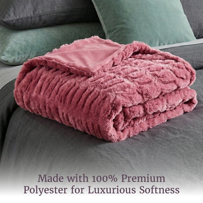 Pink Faux Fur Throw Blanket 60x80 Inch Cozy Bed Sofa Accessory - Lavish Home