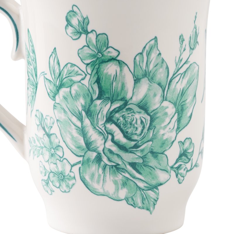 Agatha 12-Ounce Stoneware Mug - Green with Floral Design