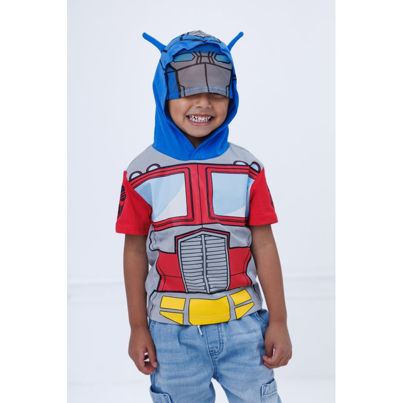 Transformers Optimus Prime Toddler Hooded Cosplay T-Shirt - Red Gray Blue 10-12