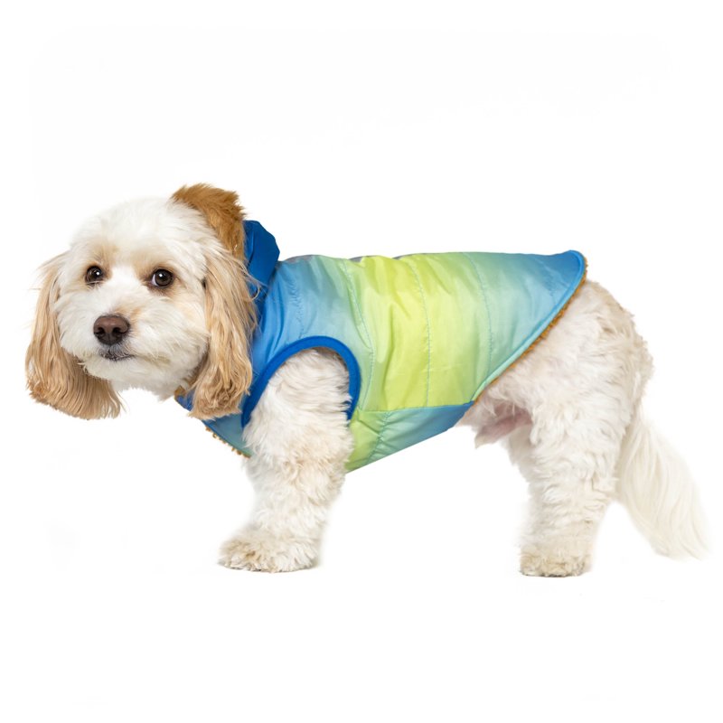 Pet Hooded Jacket Blue Ombre S - Dog & Cat Winter Coat with Sherpa Lining