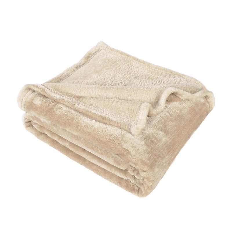 Soft Fleece Plush Blanket - Linen Solid Throw with Polka Dot Variation