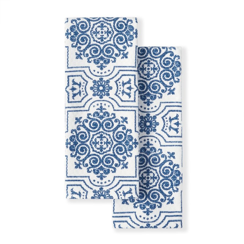 Stripe Medallion Cotton Kitchen Towel Set, 2-Piece - Blue
