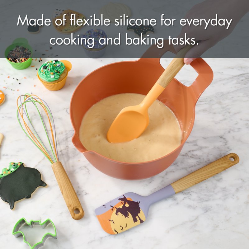 Halloween Baking Tool Set - 3-Piece Silicone Utensils with Faux Bamboo Handles