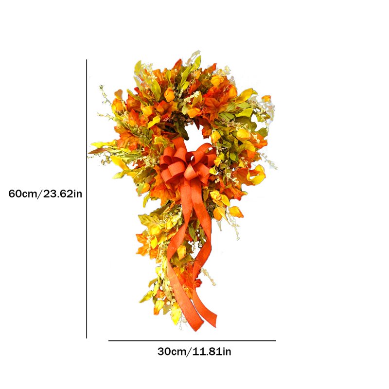 Fall Wreath for Front Door - Artificial Maple Leaves Halloween Christmas Harvest Decor 23.62"