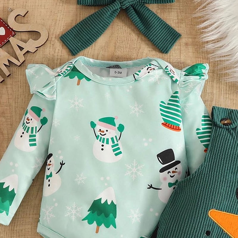 Dark Green Baby Girl Christmas Outfit 12-18 Months Ruffle Romper & Suspender Dress Set