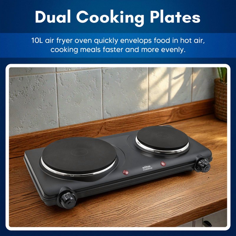 Double Electric Hot Plate with Cast-Iron Burners - Portable Cooking Stove