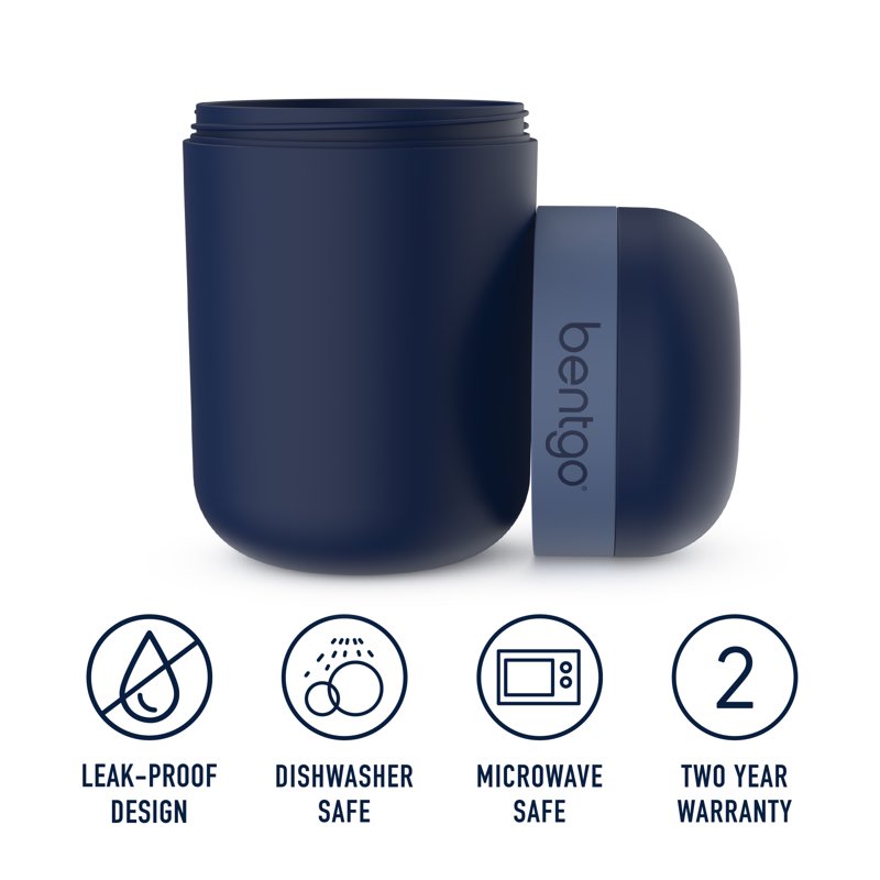 Reusable Snack Cup - Portable Leak-Proof Container with Toppings Compartment - Navy