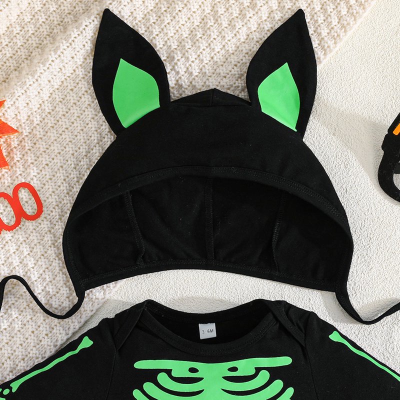 Baby Skeleton Jumpsuit & Ear Hat Costume Set - 18-24 Months Halloween Bat Outfit for Toddler