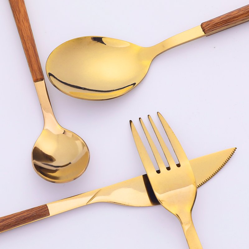 Stainless Steel Mirror Polished Flatware Set - Gold 4 Pcs