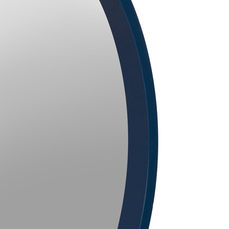 Round Wood Wall Mirror - 21.6" Diameter, Navy Blue - Modern Home Decor