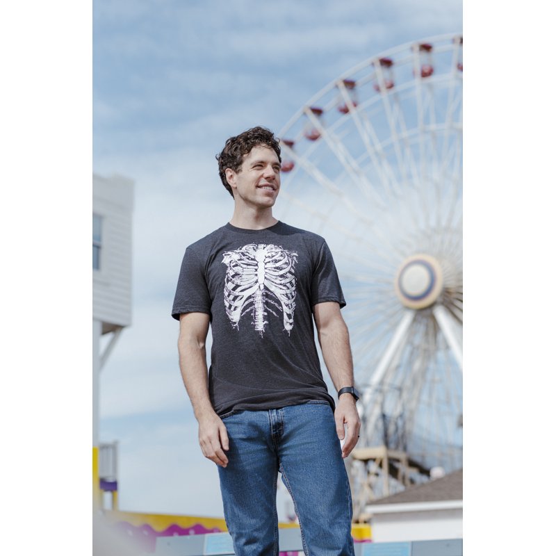 XXL Men's Splattered Rib Cage Skeleton Halloween T-Shirt - Funny Graphic Tee