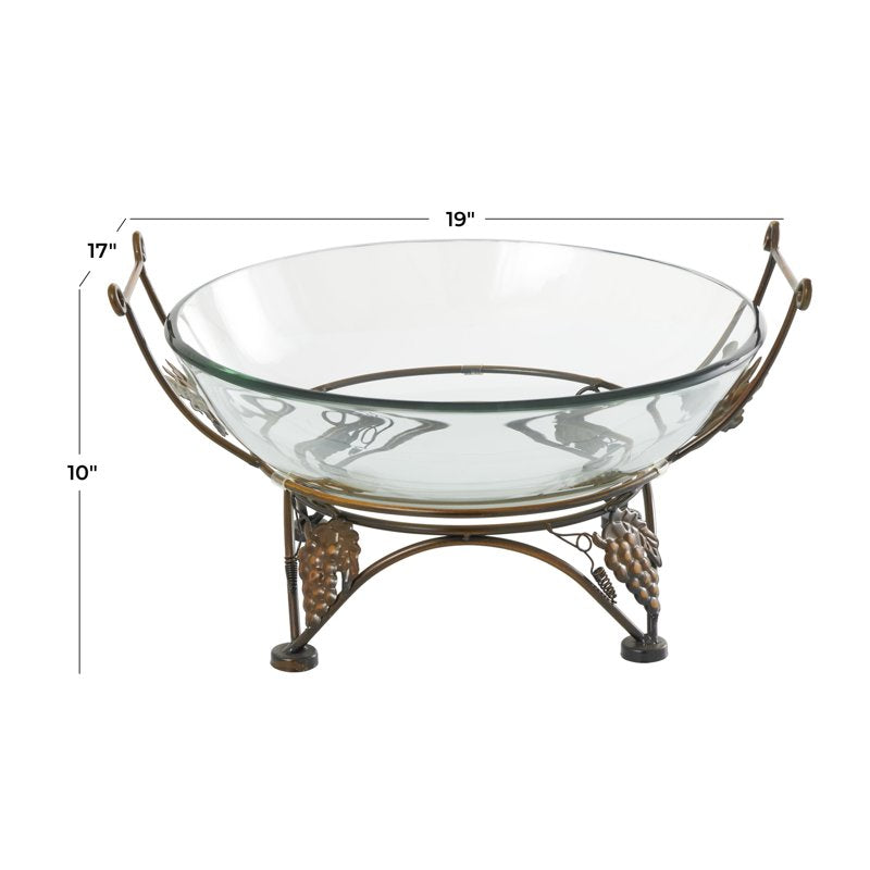 Clear Tempered Glass Kitchen Serving Bowl with Copper Base - 19" x 10"
