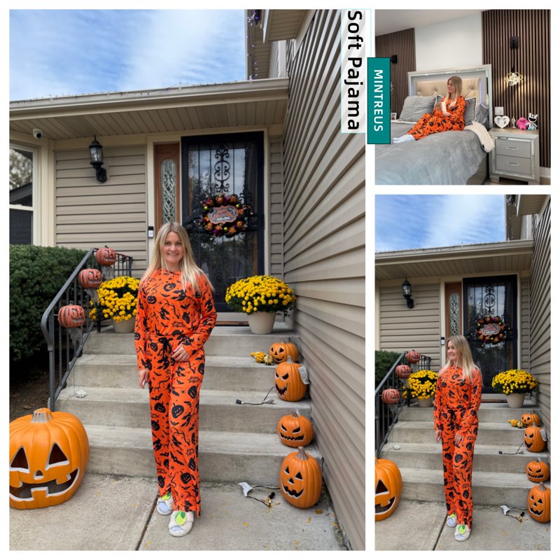 Halloween Couple Pajama Sets - Yellow Pumpkin Witch, Men M