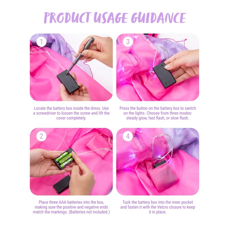 Pink Light-Up Witch Costume Set for Girls - Starry Dress, Broom, Hat & Belt, 8-10 Years