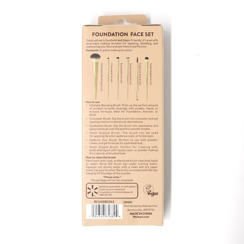 6-Piece Professional Foundation Makeup Brush Set - Gold Finish