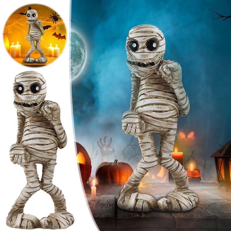 Halloween Mummy Figurines - Spooky Resin Decorations for Indoor Use