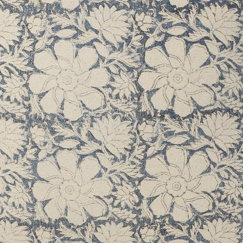 Medium Floral Indoor Square Pouf - Beige & Blue, 20x20x20 Inches - Handmade Geometric Design