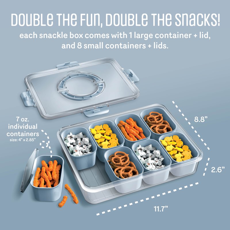 8-Compartment Snack Box with Lids & Handle - Blue
