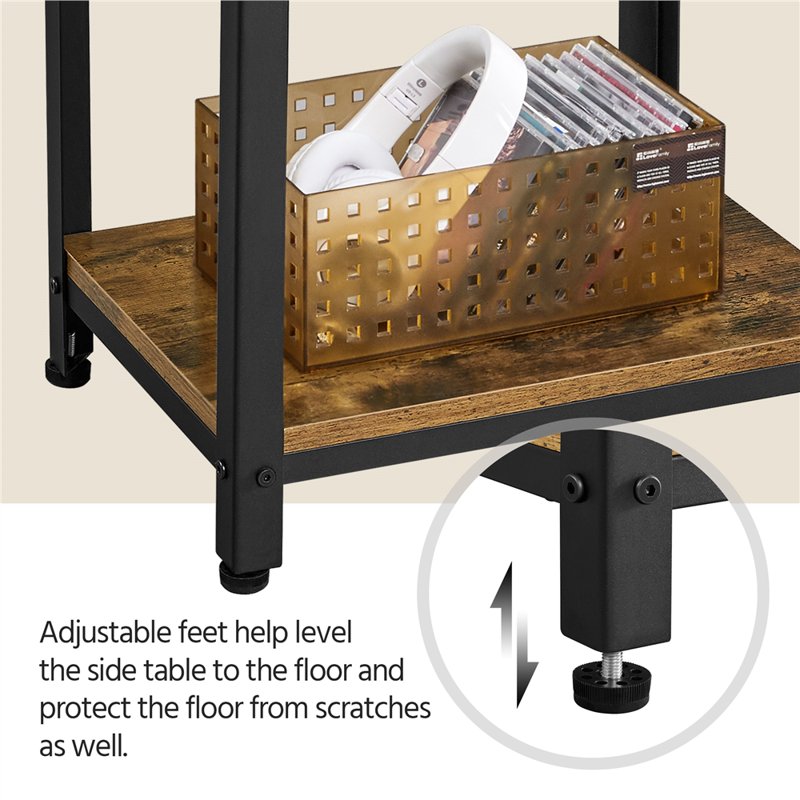 3-Tier Wooden End Table with Metal Frame - Rustic Brown