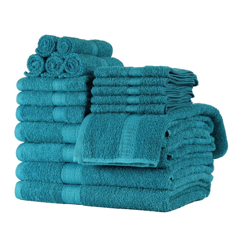 Mainstays Solid Turquoise 18-Piece Bath Towel Set - Cotton, Soft & Absorbent
