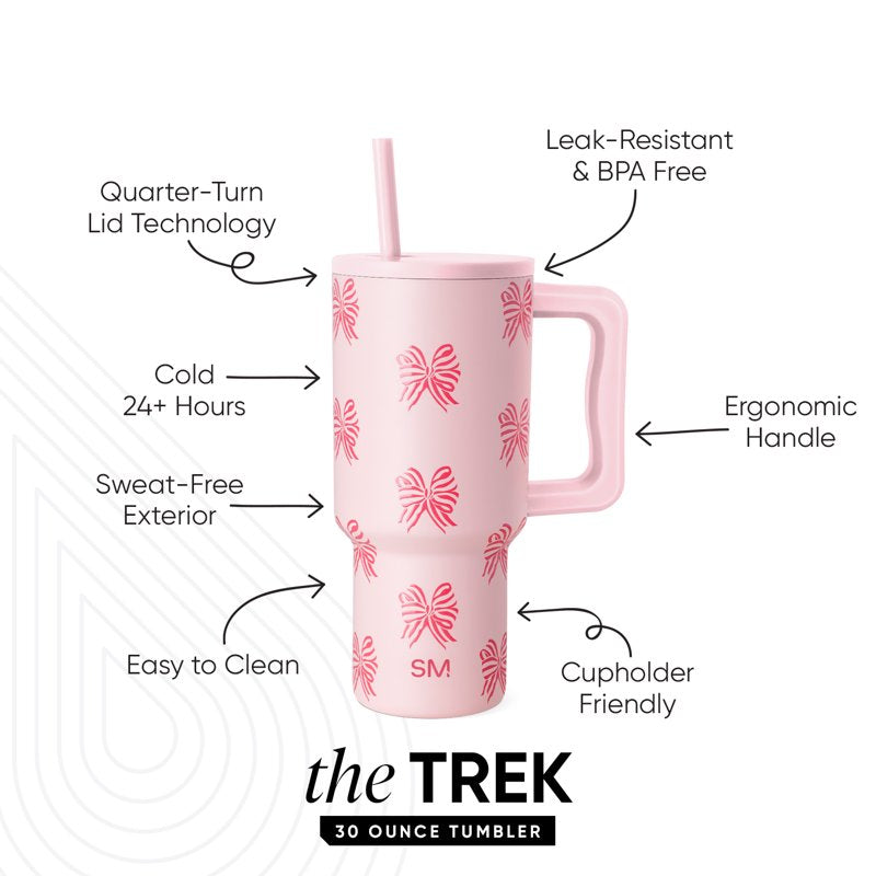 Insulated Stainless Steel Trek Tumbler with Straw Lid - Holiday Ribbons