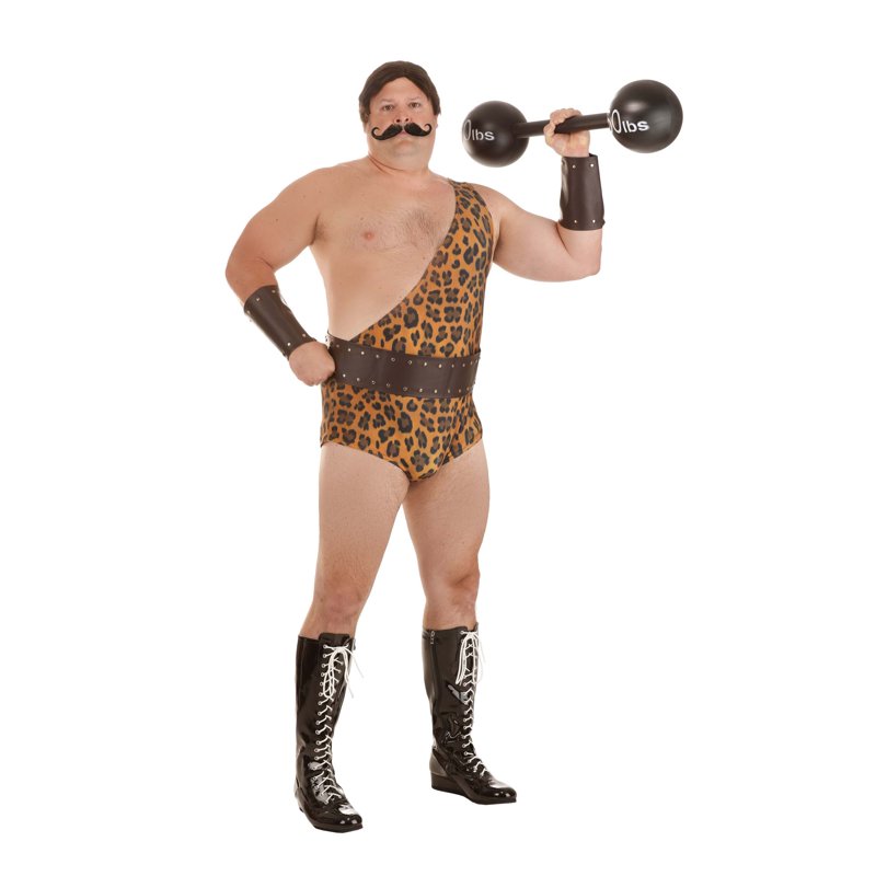 Men's Plus Size Dark Strongman Costume 2X - Fake Leather Belt & Wrist Cuffs