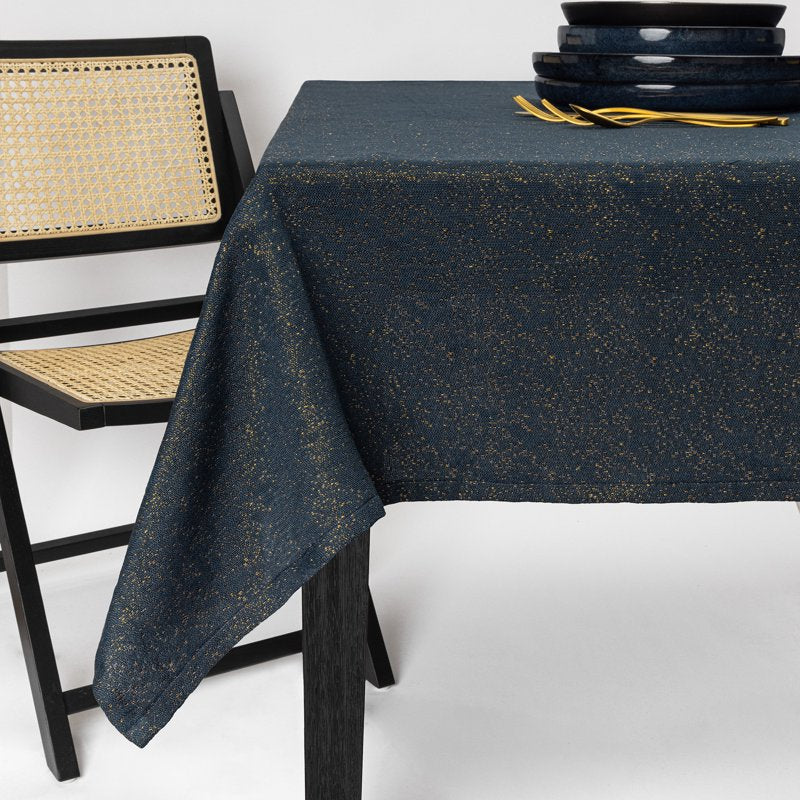84" Rectangle Tablecloth - Navy and Gold Celestial Design