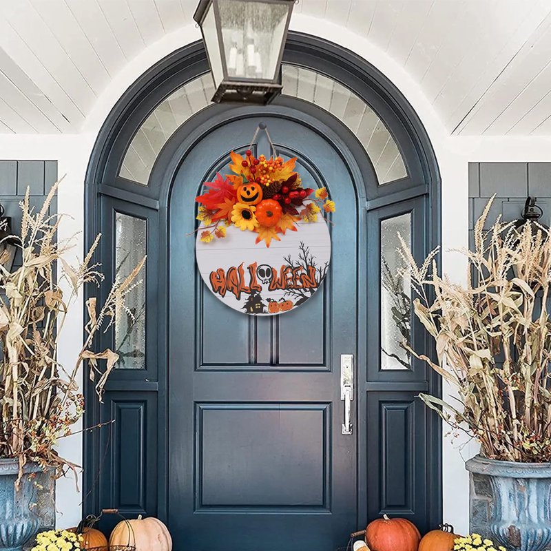 Halloween Wreath for Front Door - Artificial Autumn Decor, Indoor Outdoor, Variation A