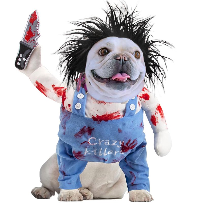 XL Blue Deadly Doll Dog Halloween Costume - Funny Pet Cosplay Outfit