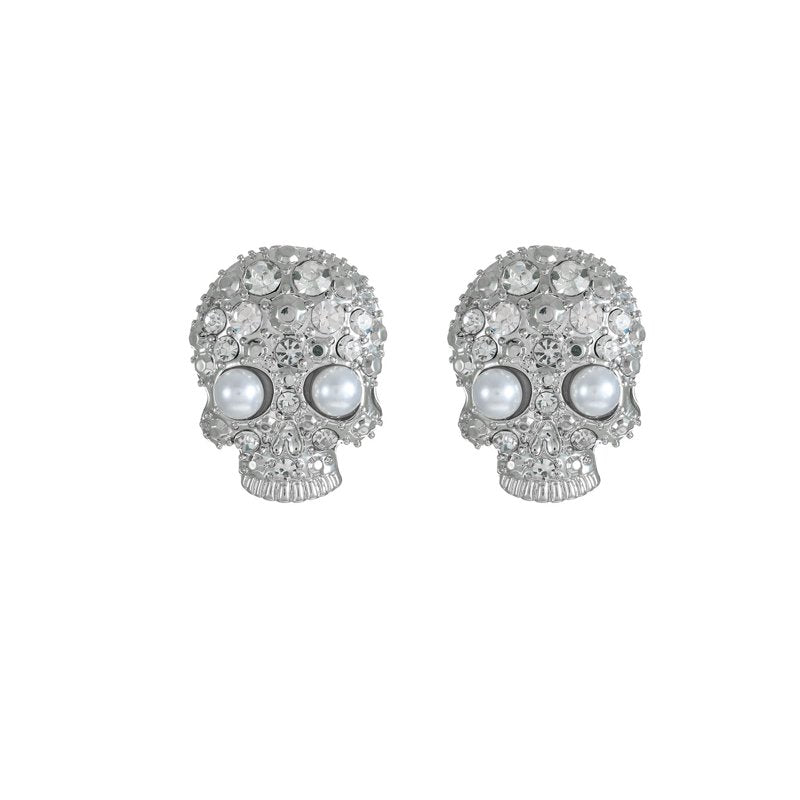 Skull Embellished Halloween Earrings - Skull Stud Variation, Spooky Party Jewelry