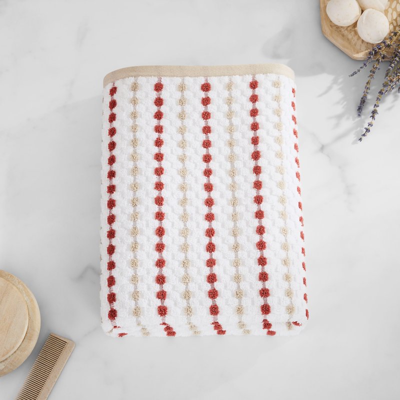 Mainstays Cotton Bath Towel - Quick Dry, Fade Resistant, Teracotta Dot - 54x30 Inches