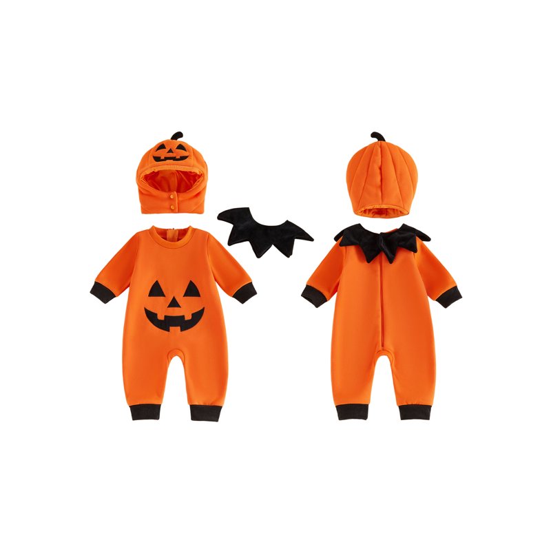 Toddler Pumpkin Costume Jumpsuit with Hat & Collar - 12-18 Months Orange Halloween Outfit