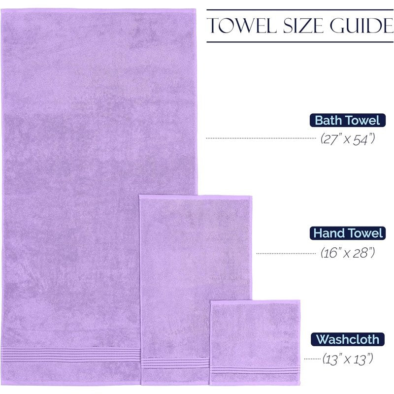 Lilac 6-Piece Luxury Cotton Towel Set - Quick Dry & Plush Bath Towels, Hand Towels & Washcloths