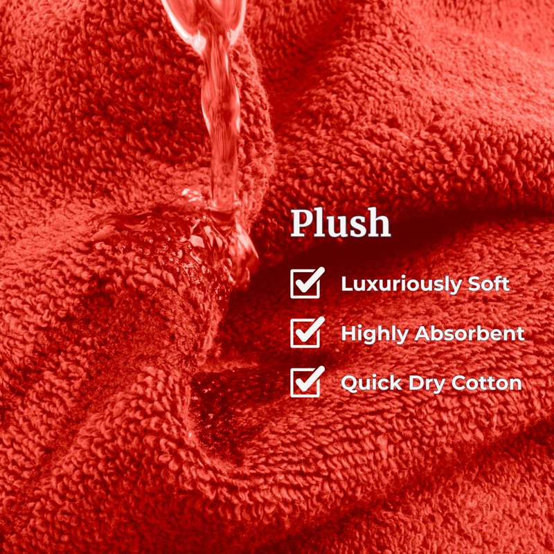 6-Piece Cotton Bath Towel Set - Quick Dry & Plush Spa Quality - Brick Variation