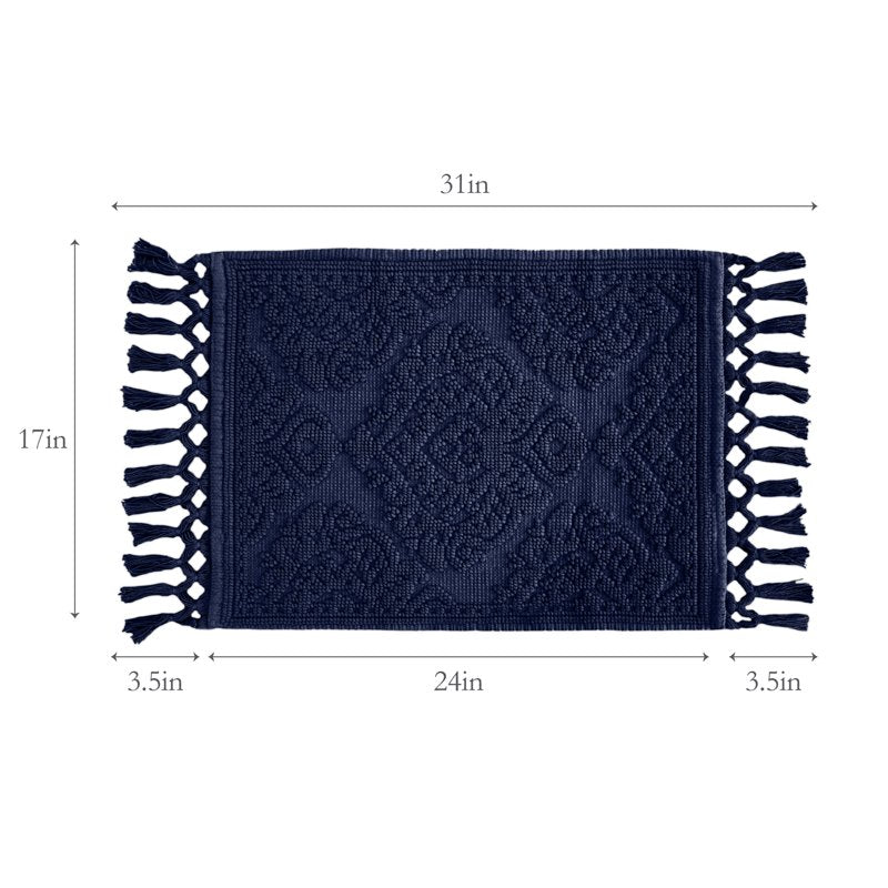 Cotton Fringe Bath Rug 17x31 in. Indigo - Bohemian Home Decor