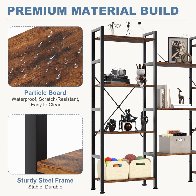 Modular 4-Tier Bookshelf with Adjustable Height - Industrial Design