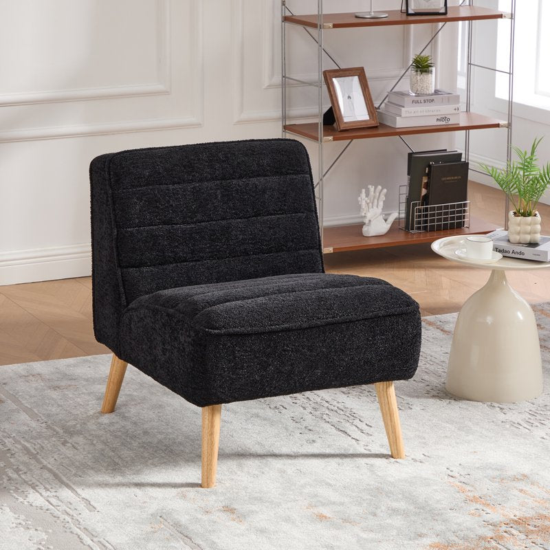 Black Armless Accent Chair - Upholstered Chenille with Rubber Wood Legs