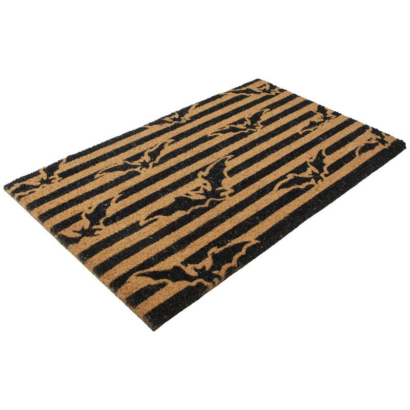 Halloween Coir Doormat with Flying Bats - 18x30 Inch Non-Slip Entry Rug