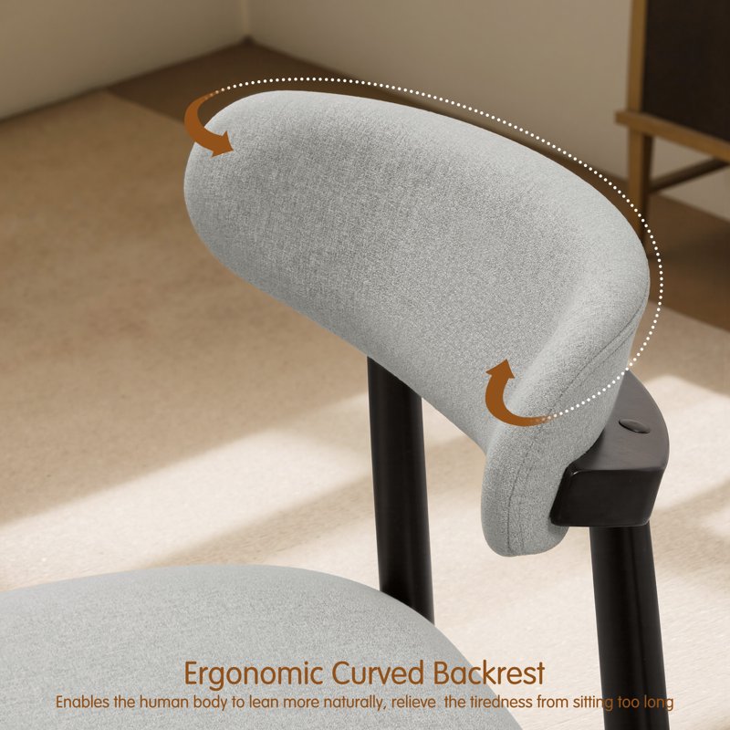 Upholstered Dining Chair Set of 4 - Gray Fabric with Curved Back