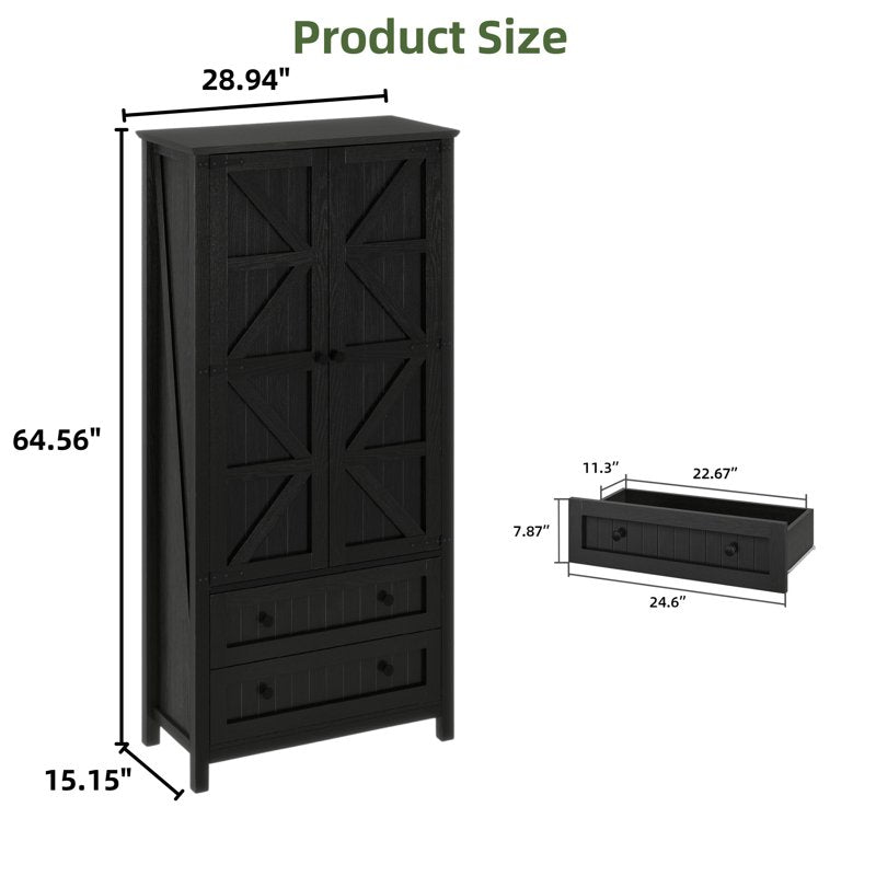 Kitchen Pantry Storage Cabinet with Drawers & Adjustable Shelves