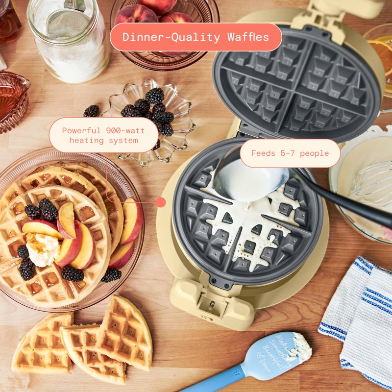 Rotating Belgian Waffle Maker - Buttercream, 900W, 7 Settings