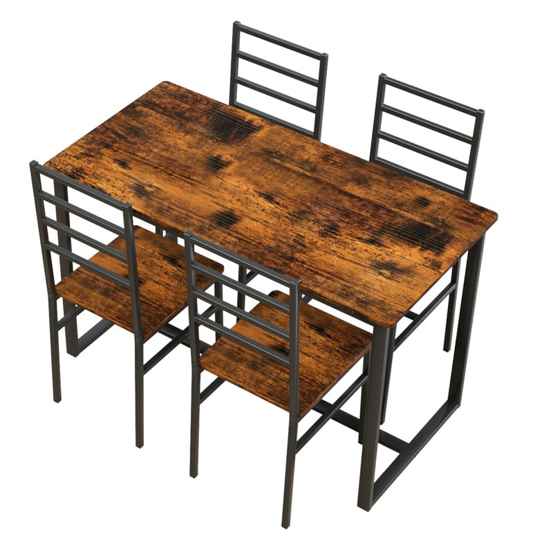 Modern 5-Piece Dining Table Set for 4 - Dark Walnut