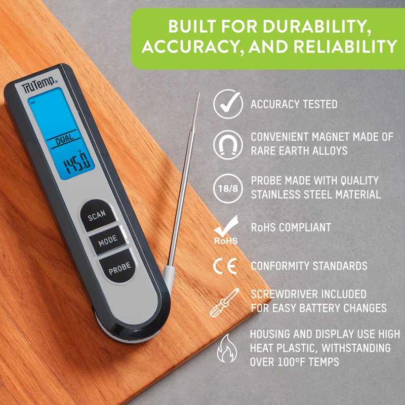 Infrared Digital Thermometer with Meat Probe - Gray