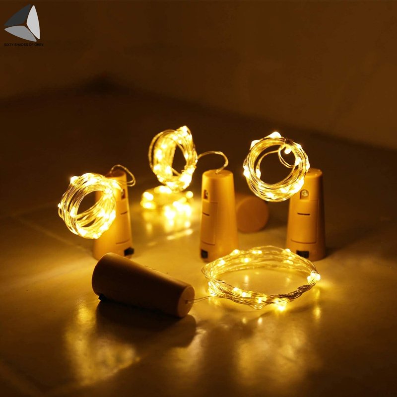 Wine Bottle Cork Lights with 15 LEDs - Warm White, 2.46ft String, Battery Operated