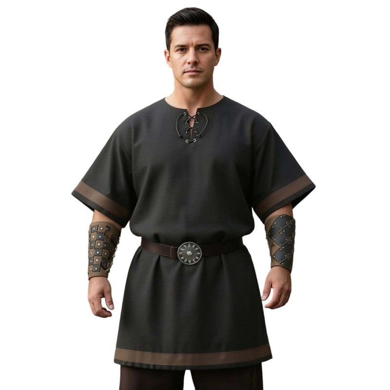 Men's Medieval Viking Surcoat Costume XL Black Short Sleeve Cosplay Halloween