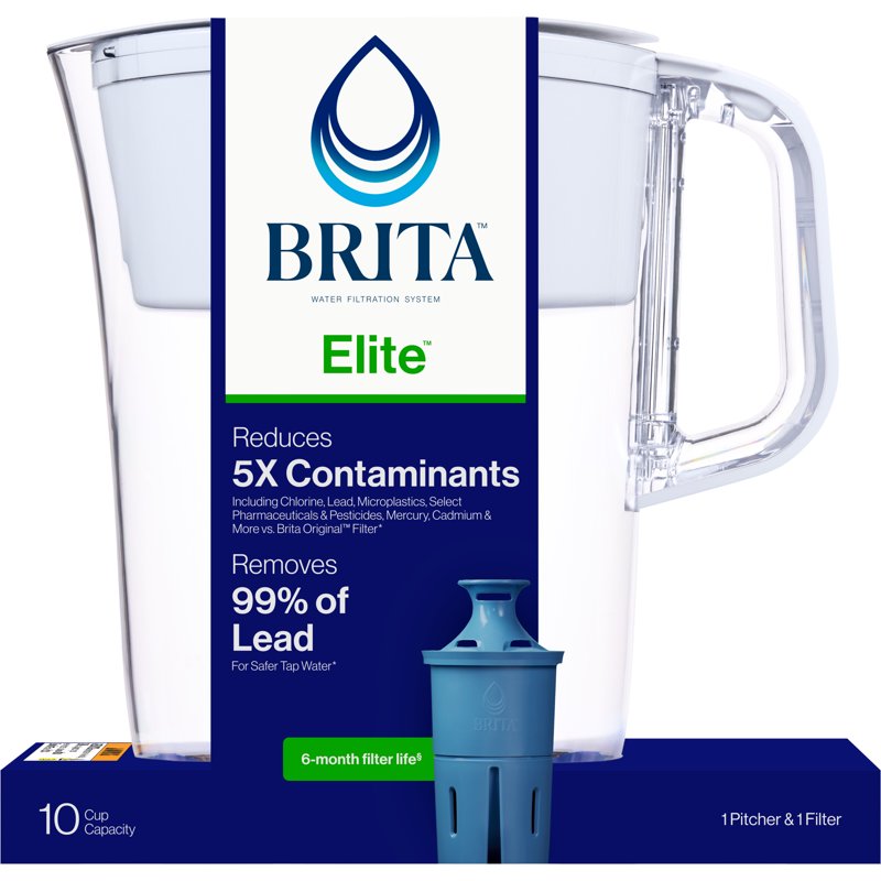 10-Cup Water Filtration Pitcher - BPA-Free, Reduces Lead - White